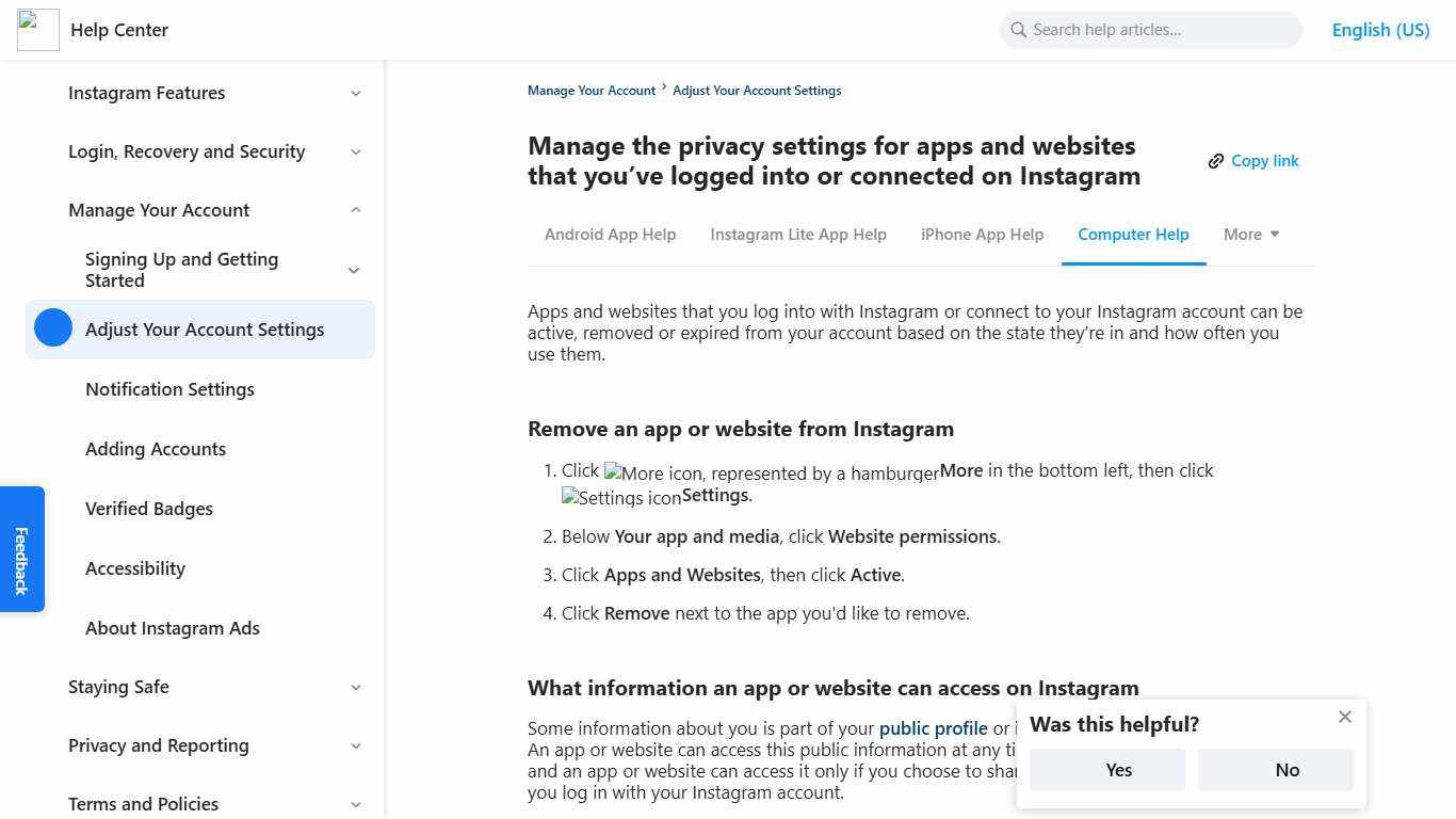 Manage the privacy settings for apps and websites that you’ve logged into or connected on Instagram Instagram Help Center